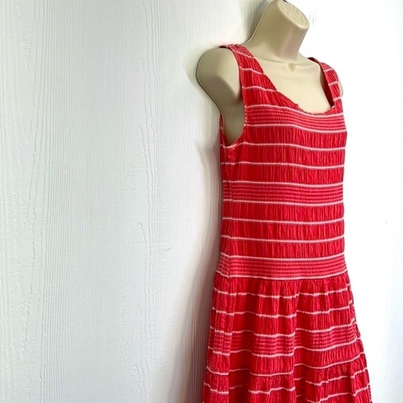 Max Edition - Coral White Stripe Drop Waist Sleeveless Midi Dress Size Medium - Picture 4 of 11